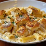 Creamy Garlic Butter Chicken and Rigatoni in Parmesan Sauce