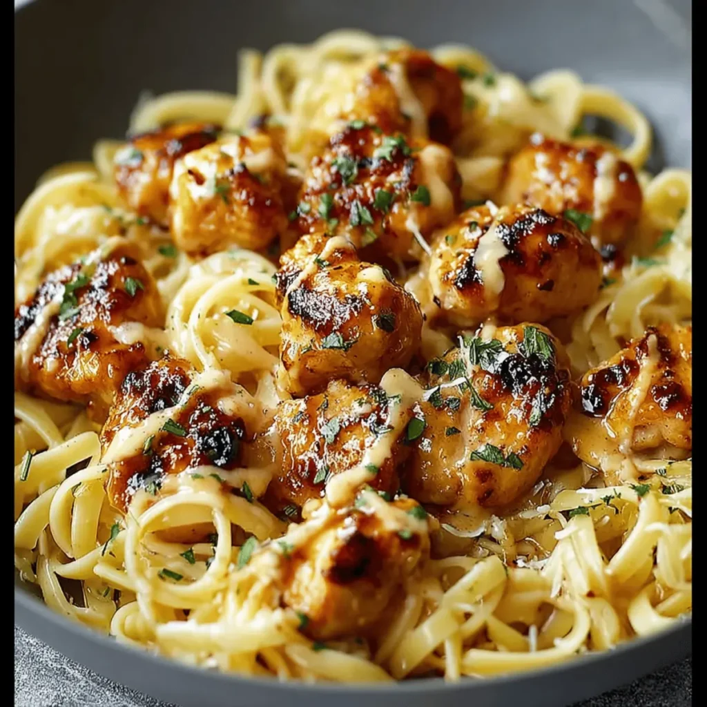 Garlic Butter Chicken Bites with Creamy Parmesan Pasta