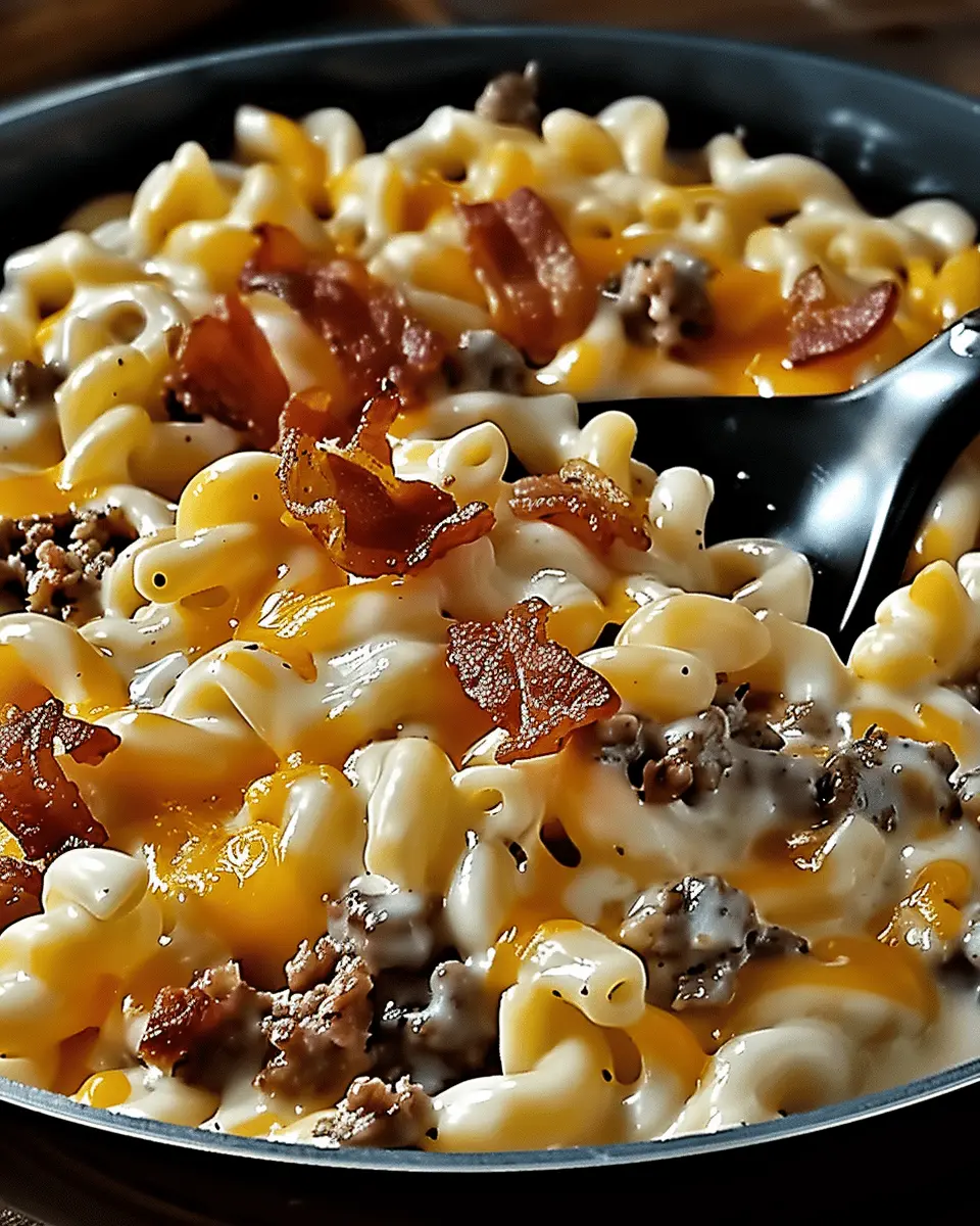 Loaded Bacon Cheeseburger Alfredo Pasta with Turkey Bacon Twist