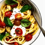 Pasta with Burst Cherry Tomatoes, Burrata and Basil