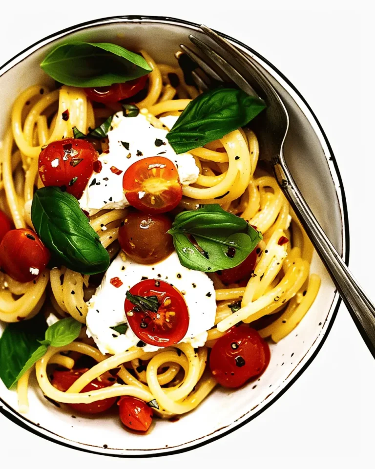 Pasta with Burst Cherry Tomatoes, Burrata and Basil
