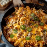 cheesy pasta loaded with juicy cheeseburger