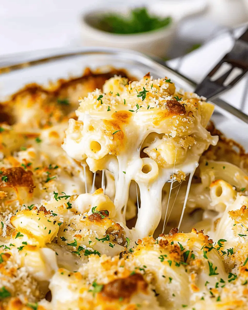 Creamy Baked Mac and Cheese with Turkey Bacon and Chicken Ham