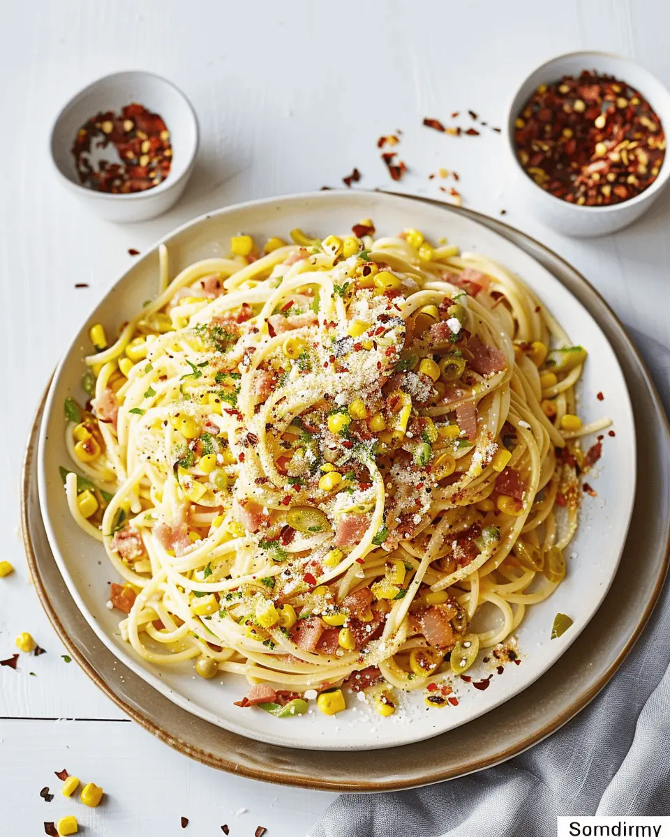 Spicy Corn Carbonara with Turkey Bacon: A Bold and Indulgent Twist