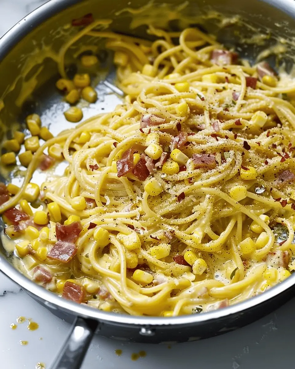 Spicy Corn Carbonara with Turkey Bacon: A Flavorful Twist