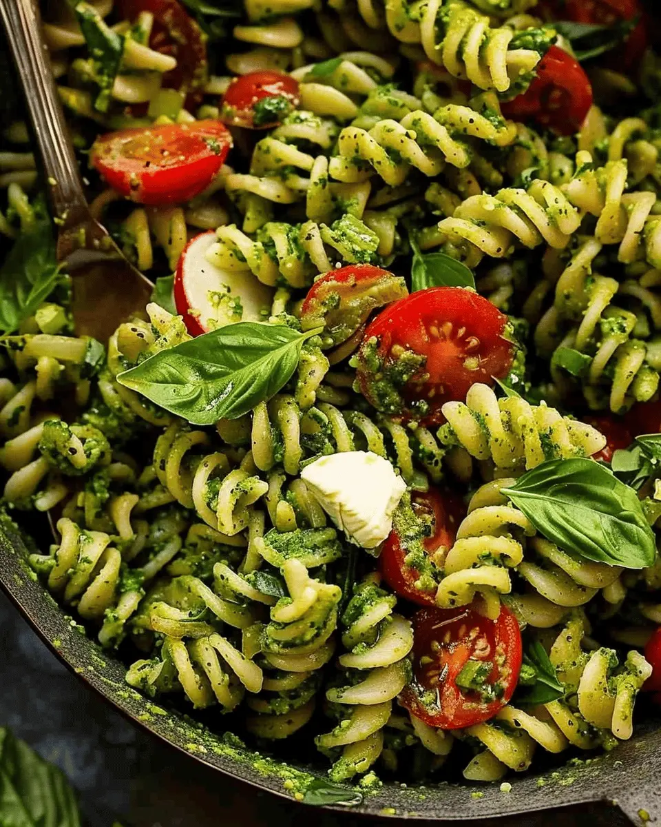 Pesto Pasta Salad with Turkey Bacon and Chicken Ham Delight