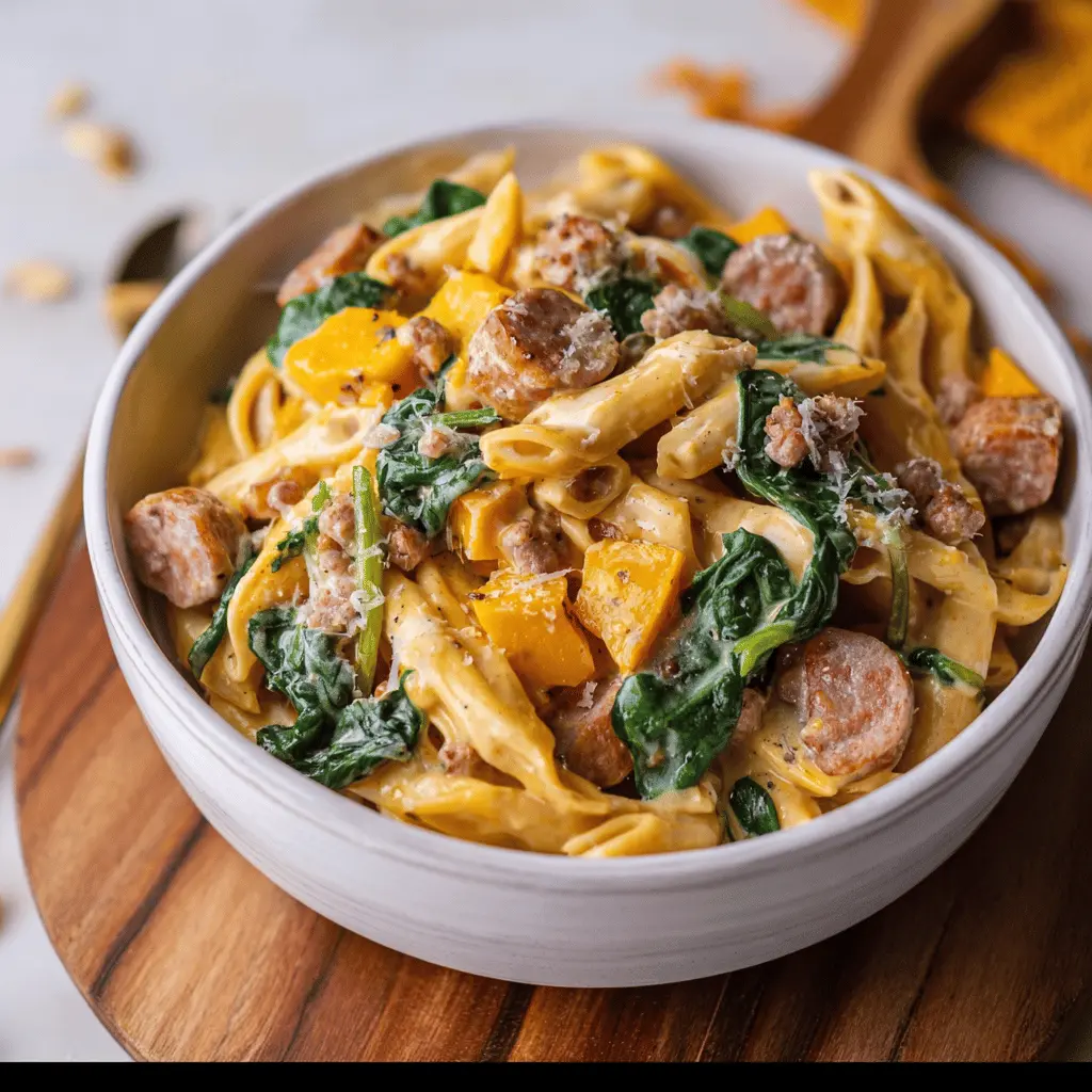 Creamy Butternut Squash Pasta: Indulgent Sausage & Spinach Delight