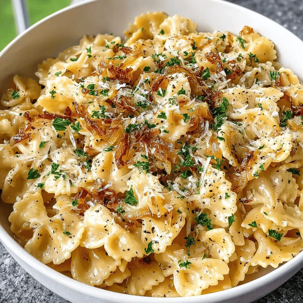 Creamy Caramelized Onion Pasta with Turkey Bacon: A Cozy Delight
