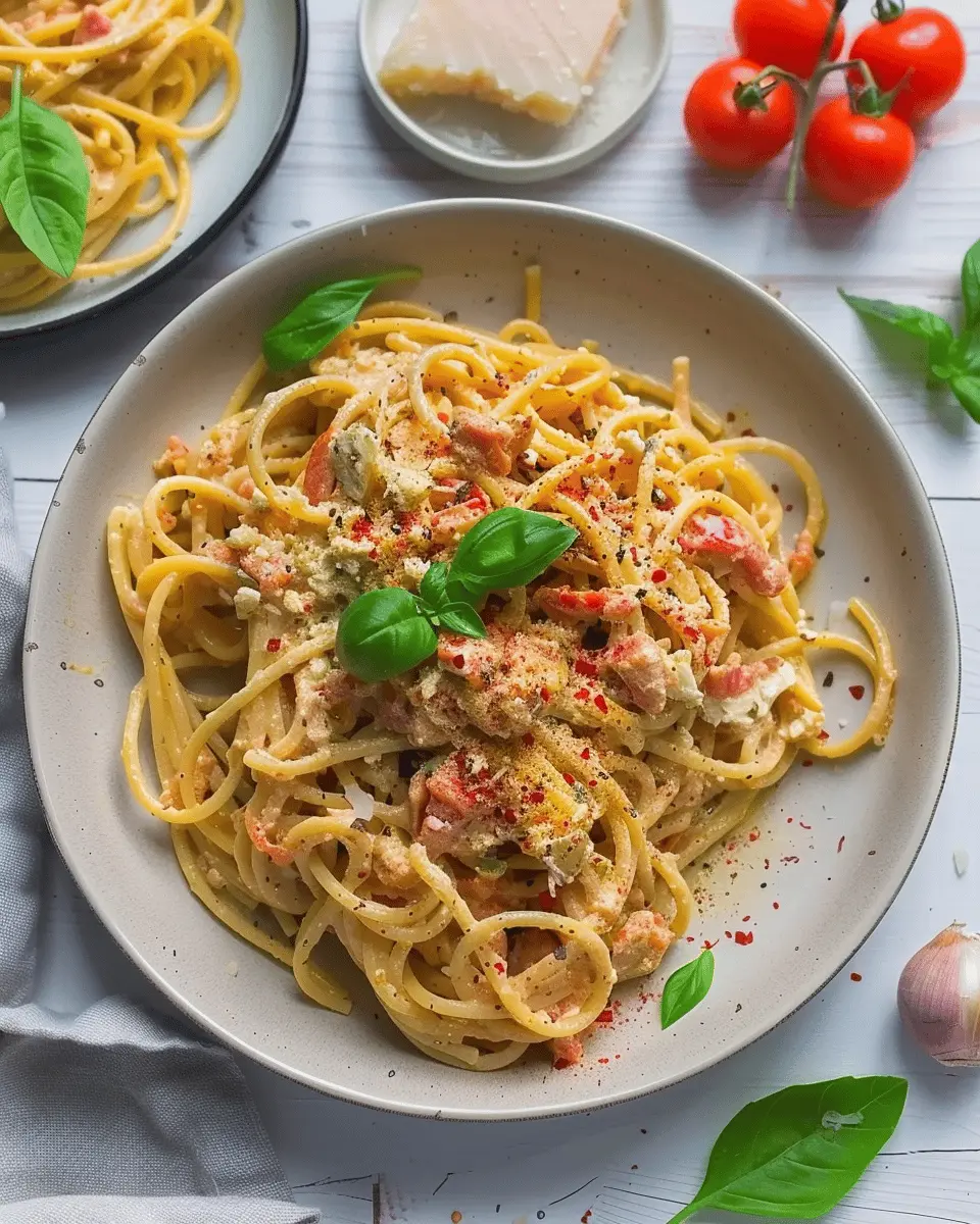 Feta Pasta Delight with Turkey Bacon and Fresh Veggies