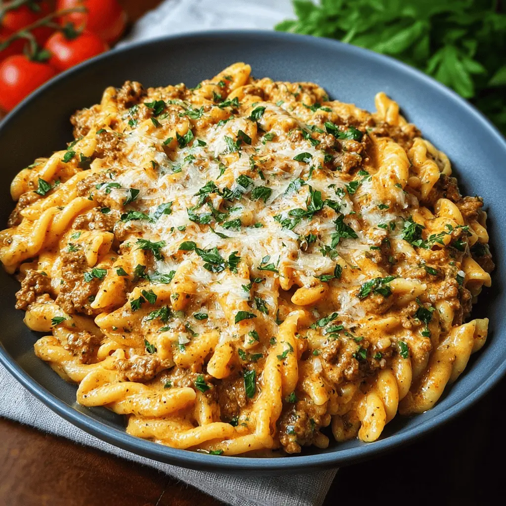High Protein Creamy Beef Pasta with Turkey Bacon for Comfort Food Lovers