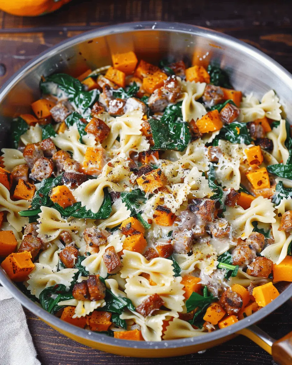 Creamy Butternut Squash Pasta with Sausage and Spinach Delight