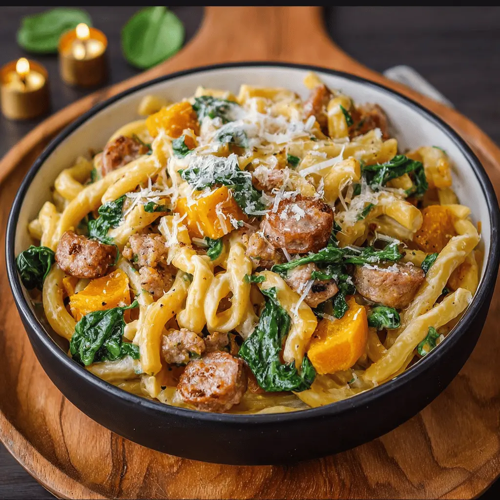 Creamy Butternut Squash Pasta: Indulgent Sausage & Spinach Delight
