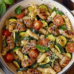 Chicken Sausages with Zucchini, Tomatoes, and Pasta