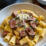 Garlic Butter Steak with Creamy Parmesan Rigatoni