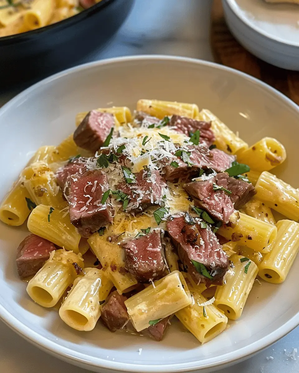 Garlic Butter Steak with Creamy Parmesan Rigatoni: A Juicy Delight