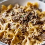 Creamy Parmesan Garlic Beef Bowtie Pasta