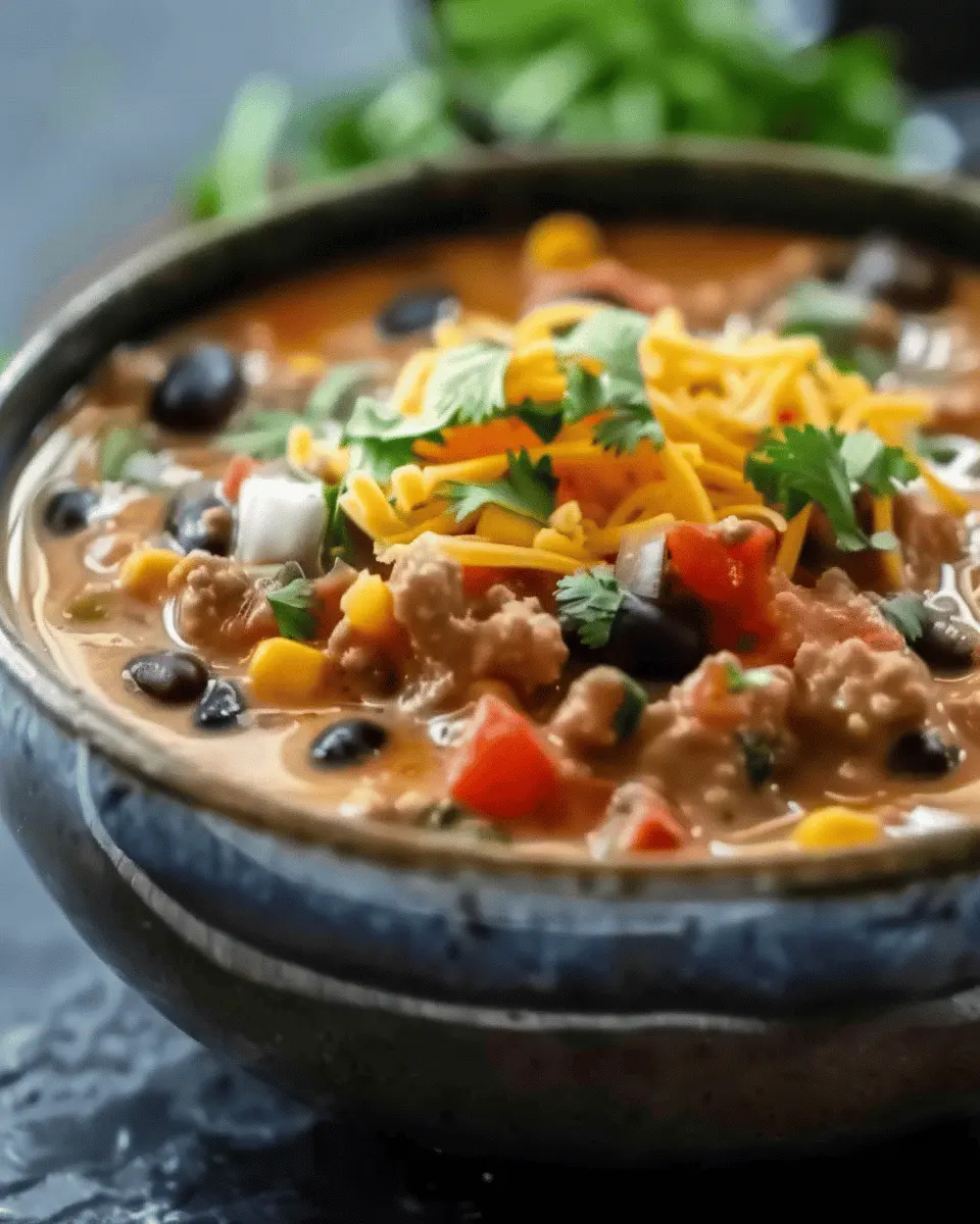 High Protein Creamy Taco Soup with Turkey Bacon and Chicken Ham