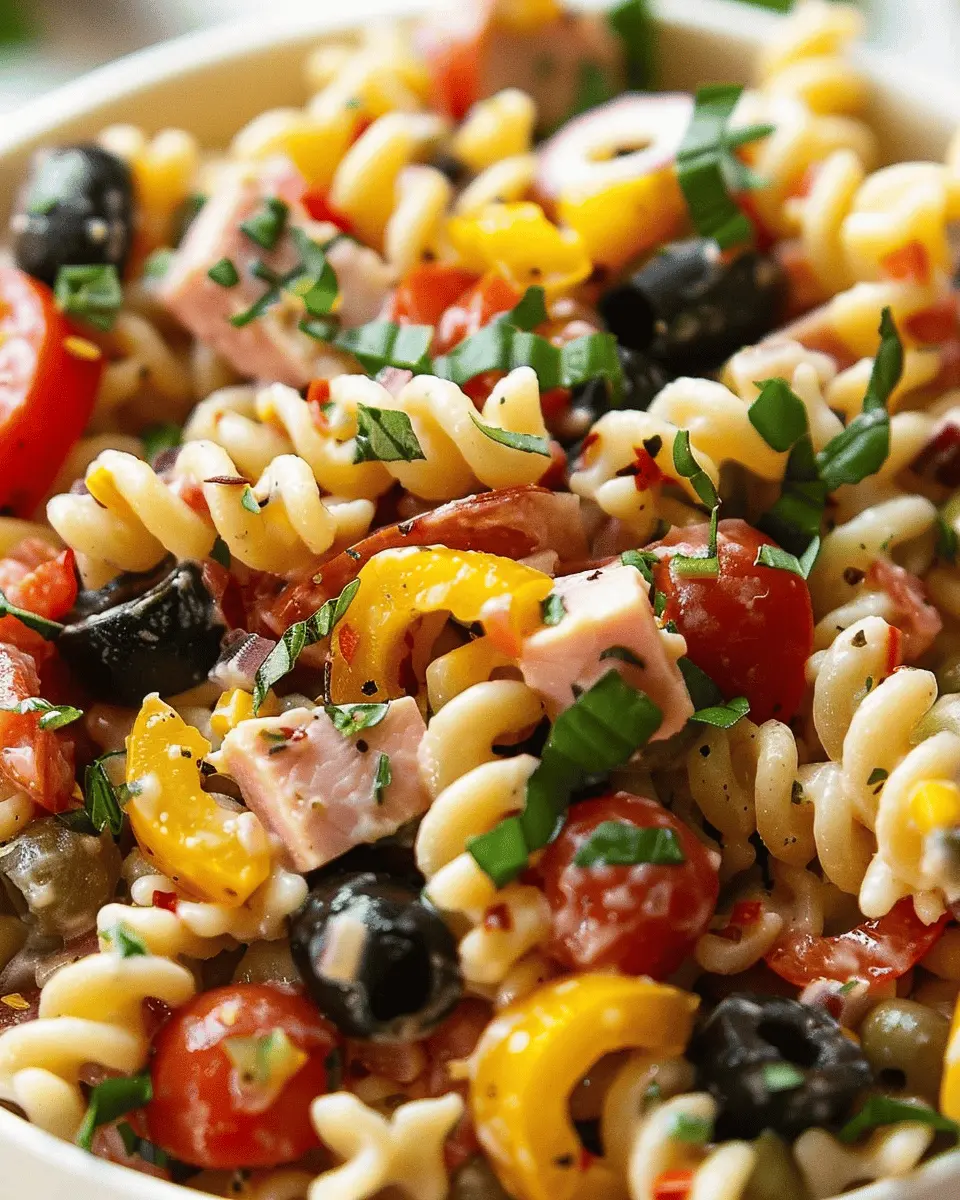 Italian Sub Pasta Salad with Turkey Bacon and Chicken Ham Delight