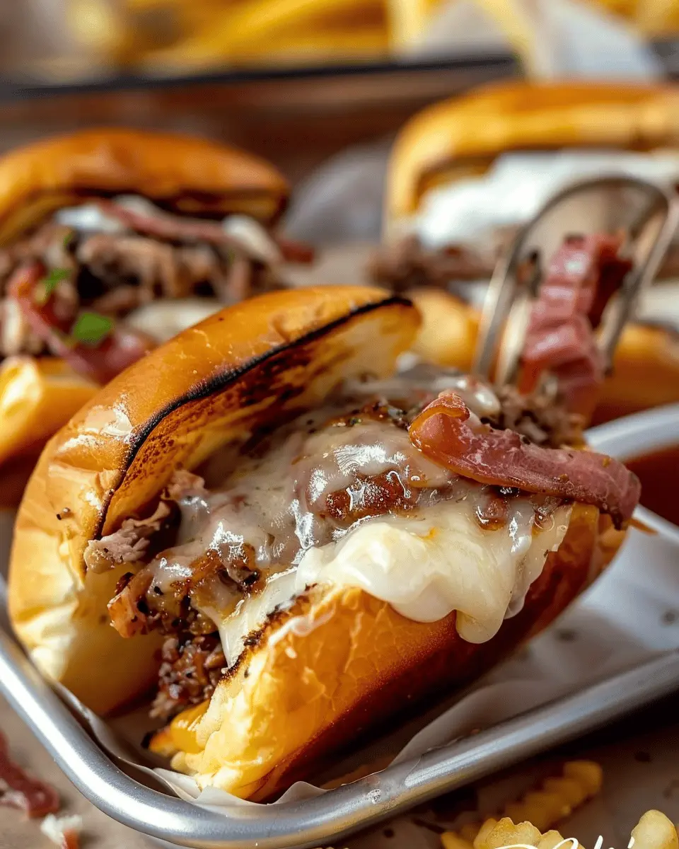 French Dip Sliders with Tender Beef and Turkey Bacon Delight