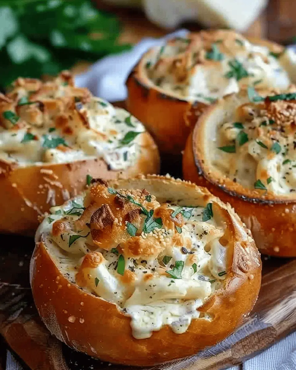 Chicken Alfredo Garlic Bread Bowls: A Cozy Indulgent Delight