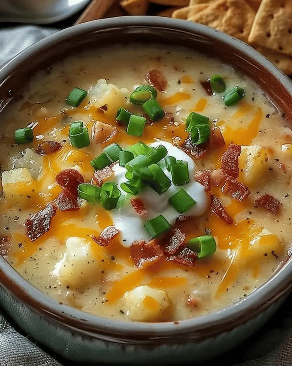 Comforting Loaded Baked Potato Soup with Turkey Bacon and Chicken Ham
