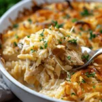 French Onion Chicken Orzo Casserole