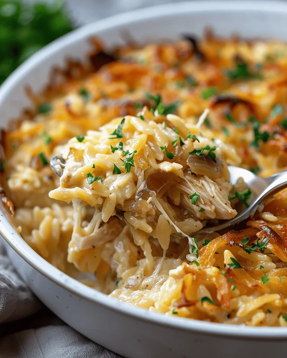 French Onion Chicken Orzo Casserole: A Cozy, Indulgent Delight