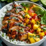 Jerk Chicken Bowls with Mango Salsa and Coconut Rice