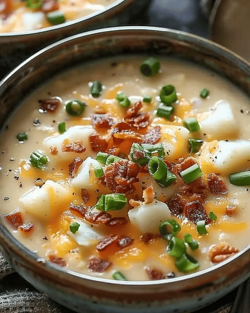 Comforting Loaded Baked Potato Soup with Savory Turkey Bacon