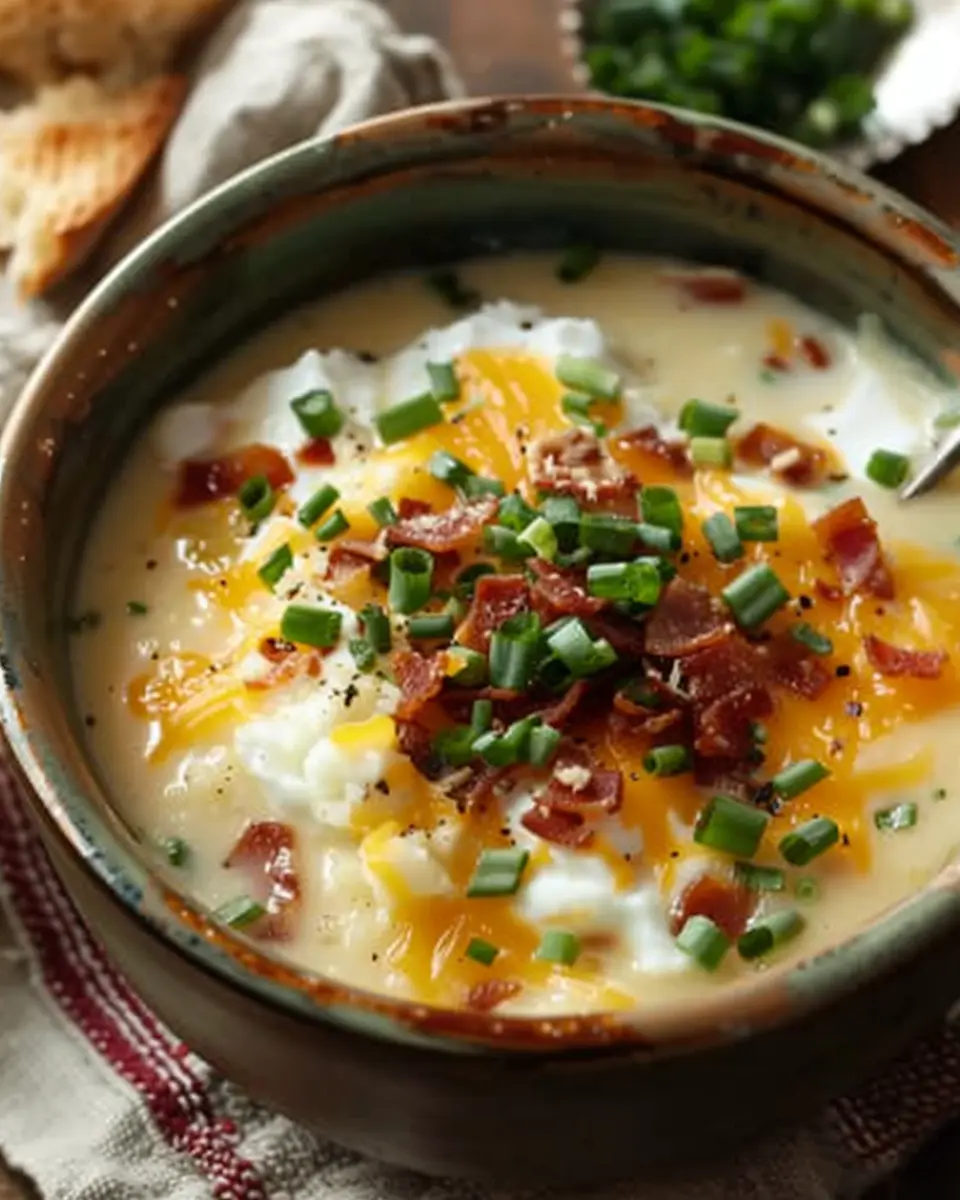 loaded baked potato soup with turkey bacon and creamy goodness