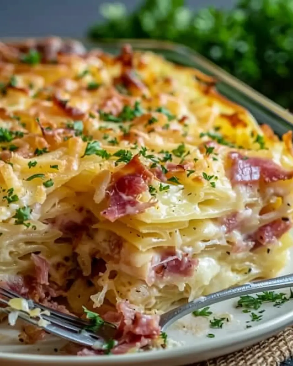 Easy Reuben Casserole Bake with Turkey Bacon and Chicken Ham