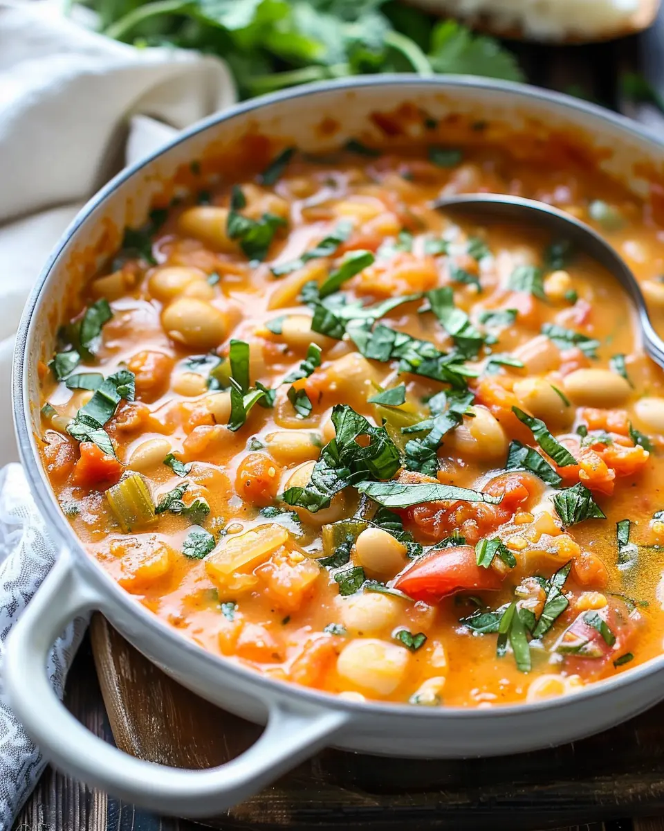 Creamy Tomato White Bean Stew with Turkey Bacon Delight