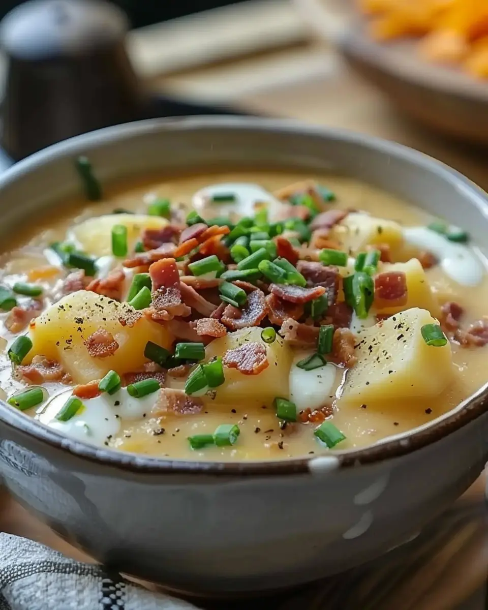 Creamy Loaded Baked Potato Soup with Turkey Bacon and Chicken Ham