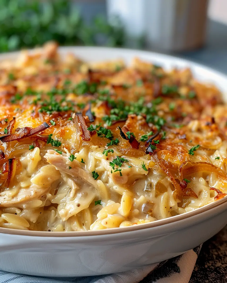 French Onion Chicken Orzo Casserole: Easy Comfort Food Delight