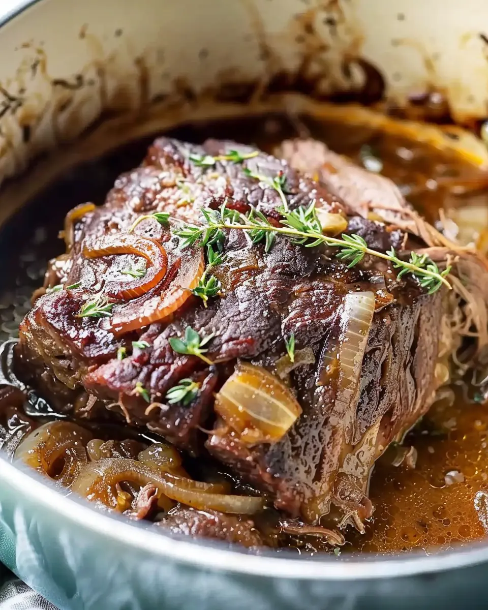 Comforting French Onion Pot Roast with Savory Turkey Bacon Twist