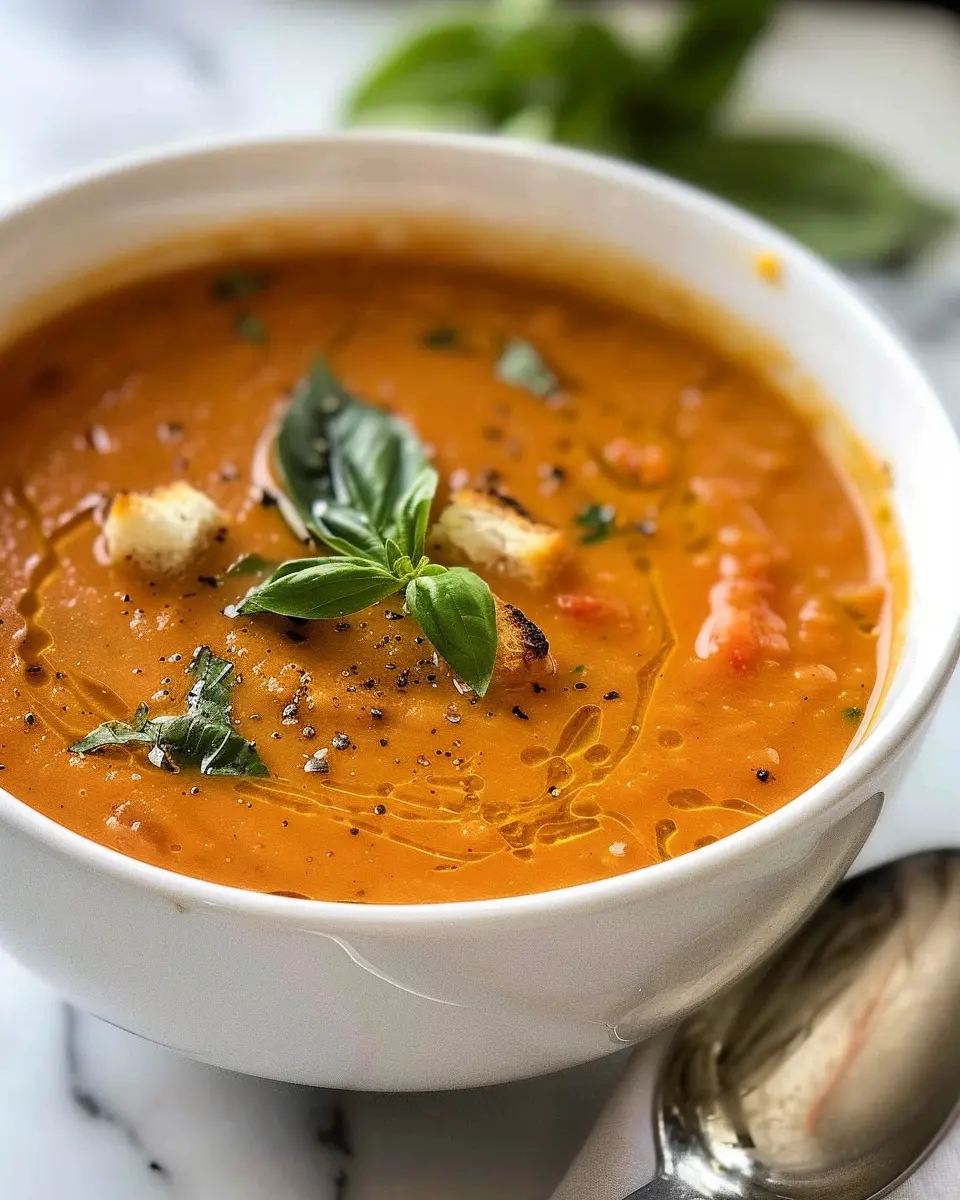 Creamy Tomato Basil Soup with Turkey Bacon for Cozy Nights