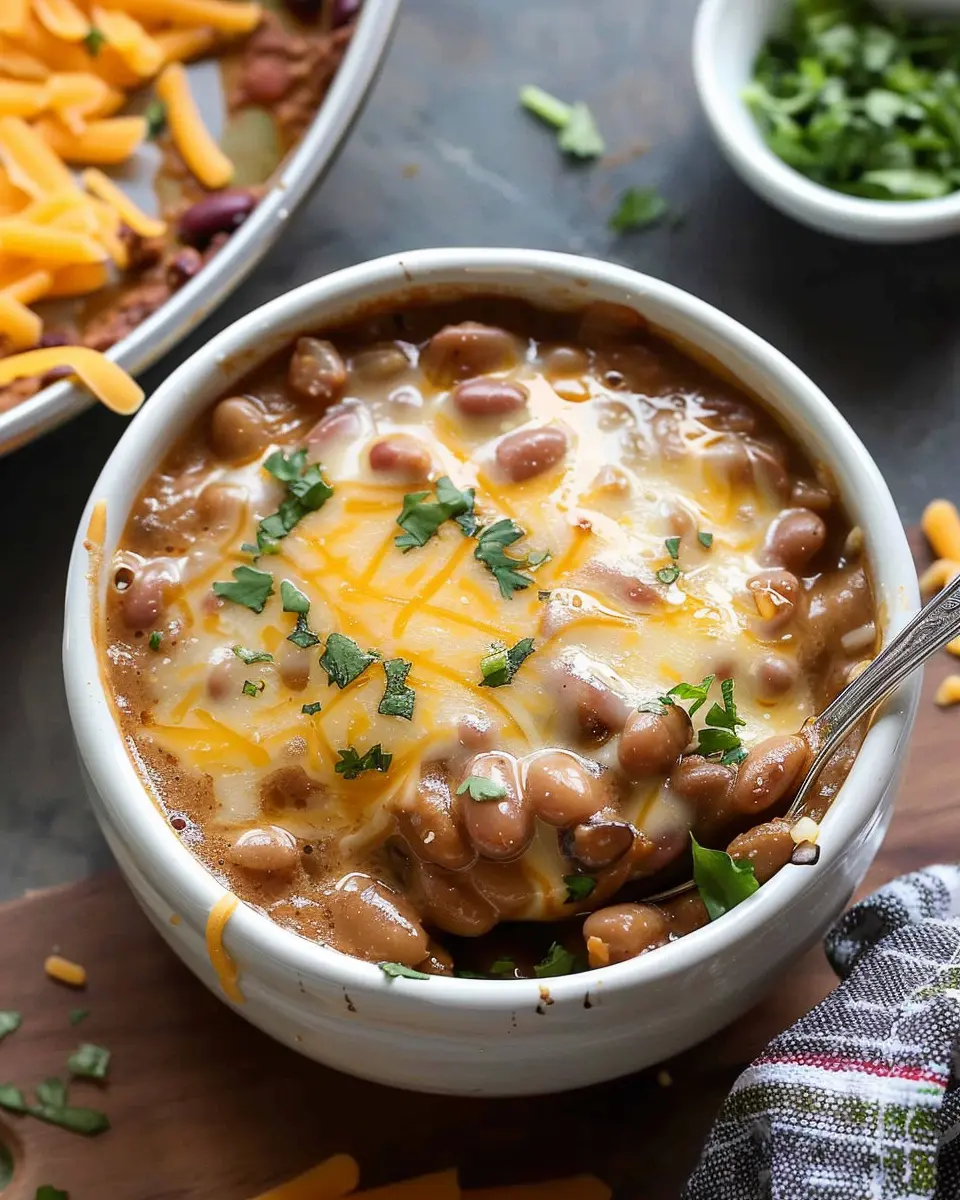 Cheesy Pinto Beans: Easy Comfort Food with Turkey Bacon Delight