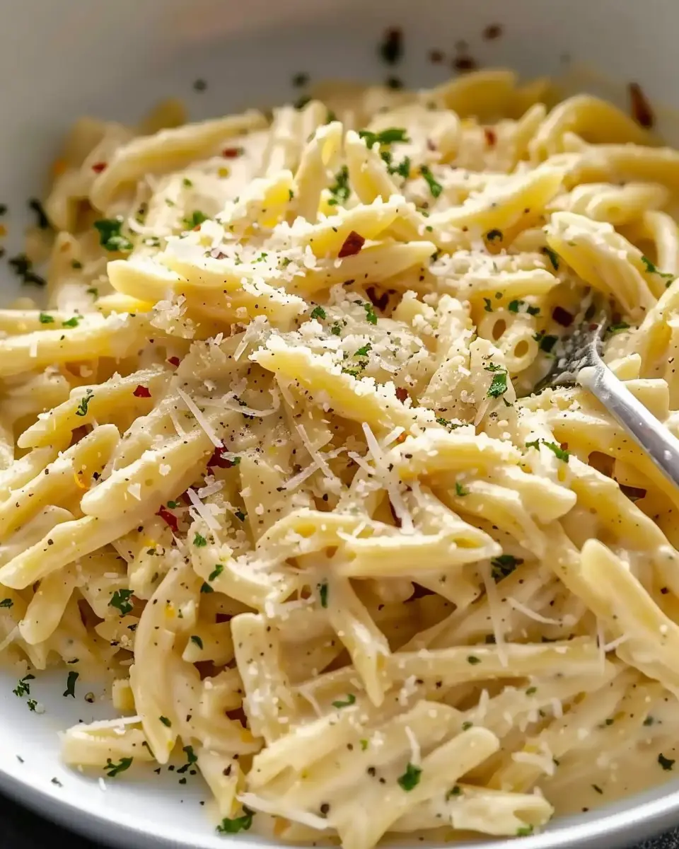 One Pot Creamy Garlic Pasta with Turkey Bacon and Chicken Ham